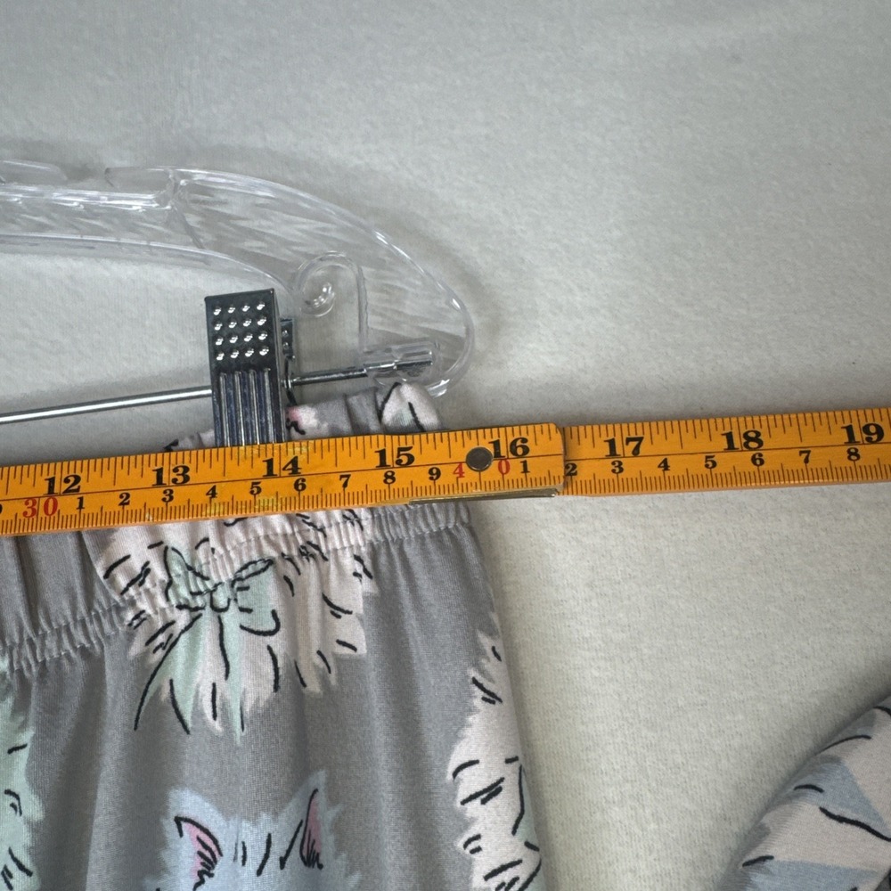 Munki Munki Pajama Set XL Gray Pastel Cat Face Bow Print Button Up Super Soft - Picture 6 of 11